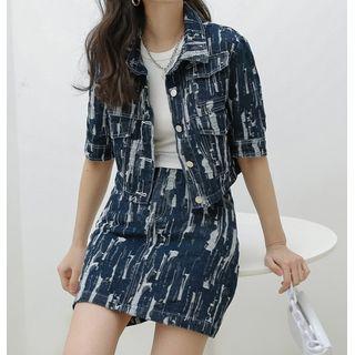 Set: Short-sleeve Denim Shirt + Pencil Skirt