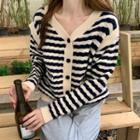 Cold Shoulder Striped Sweater Stripes - Black & White - One Size