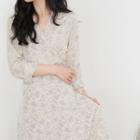 Dot-print Wrap-front Long Chiffon Dress
