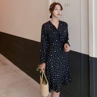 Long-sleeve A-line Dotted Chiffon Dress
