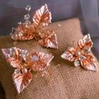 Set Of 3: Bridal Faux Pearl Leaf Hair Clip Set Of 3 - Orange - One Size