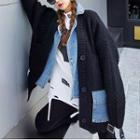 Mock Two-piece Denim Trim Cardigan