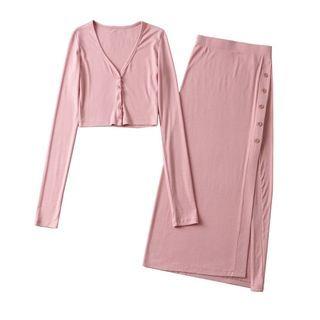 Set: V-neck Cropped T-shirt + Maxi Pencil Skirt