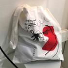 Print Canvas Tote Bag Vertical - Red & Black Graffiti - White - One Size