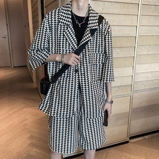 Set: 3/4-sleeve Print Blazer + Wide Leg Shorts