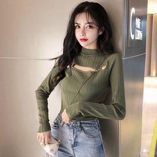 Mock Neck Cutout Long Sleeve Top