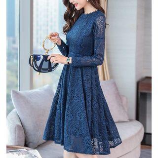 Long Sleeve Lace A-line Midi Dress