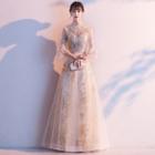 Mandarin Collar Bell-sleeve A-line Evening Gown