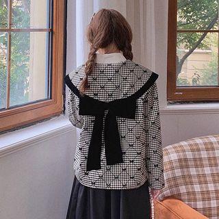 Bow Plaid Button-up Jacket