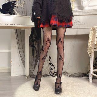 Skull Print Tights Black - One Size