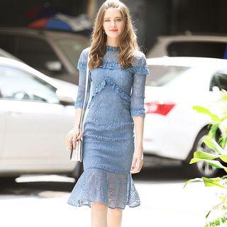 Long-sleeved Slim Lace Mermaid Dress