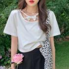 Short-sleeve Bow Plain T-shirt