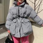 Plaid Zip Padded Jacket Plaid - Black & White - One Size