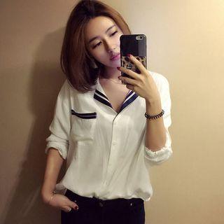 Contrast Trim V-neck Blouse