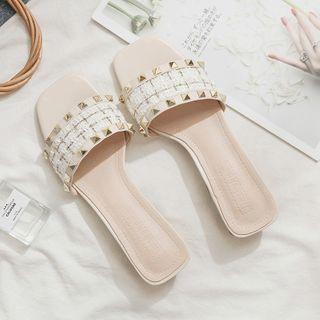 Studded Tweed Chunky-heel Slide Sandals