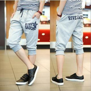 Zip-accent Lettering Drawstring Cropped Sweatpants