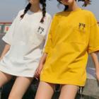 Elbow-sleeve Oversized Embroidered T-shirt