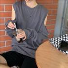 Long-sleeve Cold-shoulder Loose-fit T-shirt
