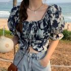 Off-shoulder Tie Dye Crop Top Black & White - One Size