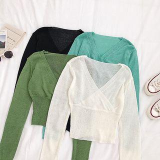 Sheer V-neck Long-sleeve Top