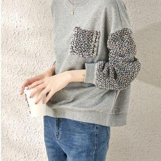 Long-sleeve Round-neck Print Panel Sweatshirt