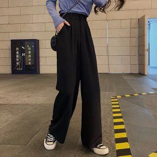 Cold Shoulder Long-sleeve T-shirt / Wide Leg Pants