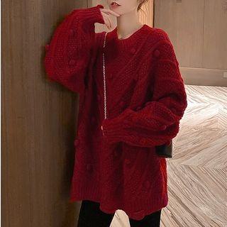 Bobble Chunky Knit Sweater Red - One Size