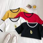 Picture Embroidered Panel Crewneck Short-sleeve Knit Top