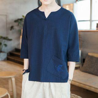 3/4-sleeve Crane Embroidered Top