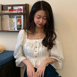 3/4-sleeve Square Neck Cropped Blouse