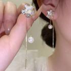 Flower Rhinestone Faux Pearl Dangle Earring C92 - 1 Pair - Gold - One Size