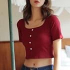 Short-sleeve Square-neck Padded Crop Top