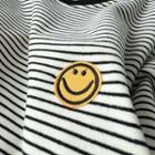 Long-sleeve Striped Smiley Face Embroidered T-shirt