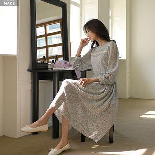 Lace-trim Floral Midi Chiffon Dress