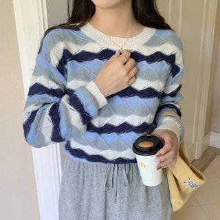 Color Block Striped Round-neck Top