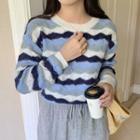 Color Block Striped Round-neck Top