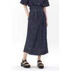 Runched Stitched Long Denim Skirt Dark Blue - One Size