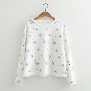 Star Patterned Fray Hem Pullover