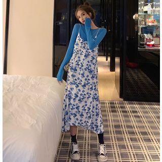 Long-sleeved Plain T-shirt / Printed Sleeveless Dress