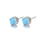 926 Sterling Silver Simple Classic Geometric Round Blue Imitation Opal Stud Earrings With Cubic Zirconia Silver - One Size