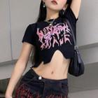 Print Irregular Hem Cropped T-shirt