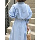 Button-back Balloon-sleeve Maxi Shirtdress