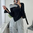 Asymmetric Contrast-strap Slit-detail Top Black - One Size