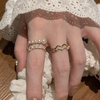 Faux Pearl Ring / Rhinestone Layered Ring / Set