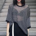 Striped 3/4 Sleeve See-through T-shirt
