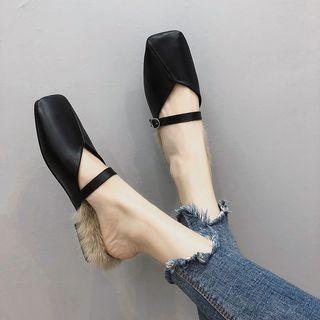Square-toe Furry Mary Jane Mules