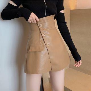 Asymmetric High-waist Faux Leather Skort