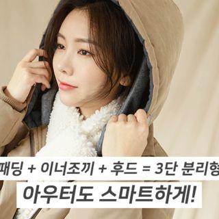 Set: Detachable Hooded Long Padded Parka + Detachable Vest