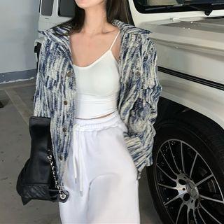 Striped Jacket / Plain Cropped Camisole Top