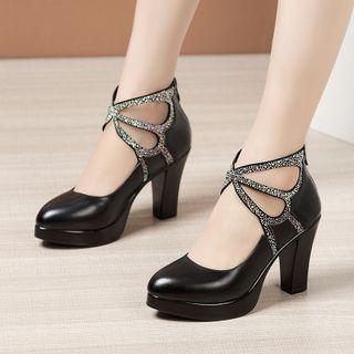 Rhinestone Platform Chunky-heel Pumps